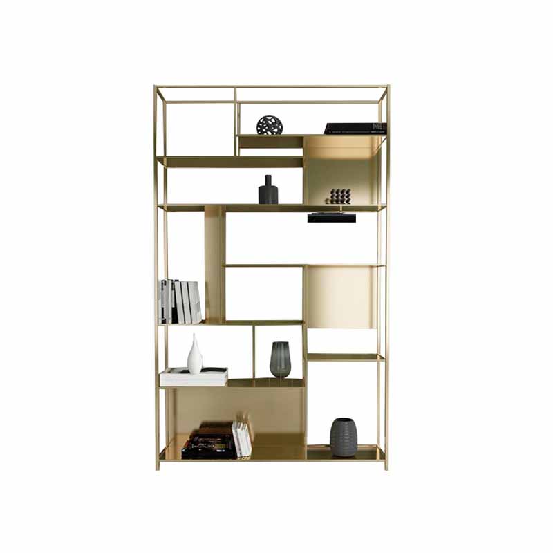 10" W Open Storage Bookcase Black / Gold / White Metal Bookshelf with Shelves
