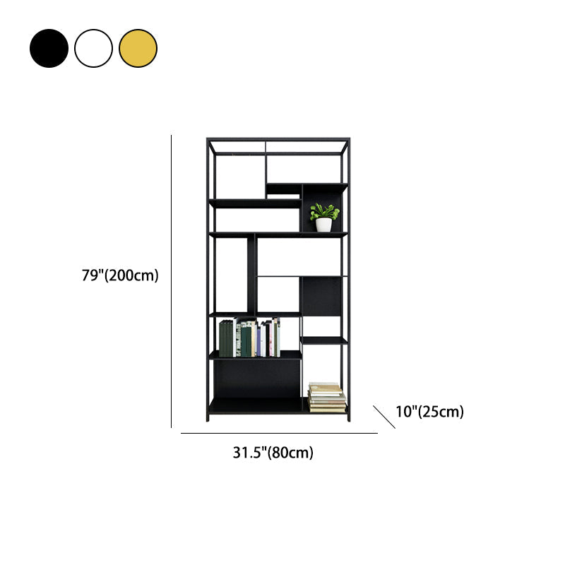 10" W Open Storage Bookcase Black / Gold / White Metal Bookshelf with Shelves