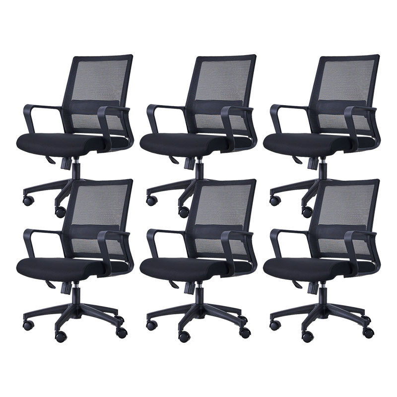 Swivel Fixed Arms Chair Breathable AirGrid Seat and Back Office Chair Black 6 Piece Set Clearhalo 'furn' 'furn_office_chair' 'Furniture' 'Office Chairs' 'Office Furniture' 'office_chair' 5760934