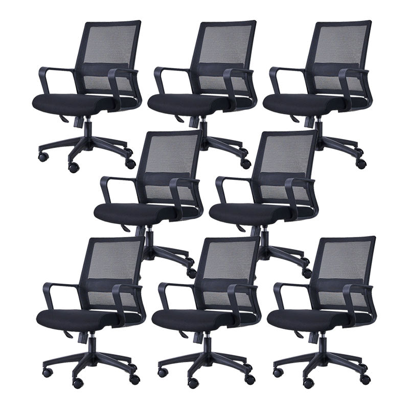 Swivel Fixed Arms Chair Breathable AirGrid Seat and Back Office Chair Black 8 Piece Set Clearhalo 'furn' 'furn_office_chair' 'Furniture' 'Office Chairs' 'Office Furniture' 'office_chair' 5760935