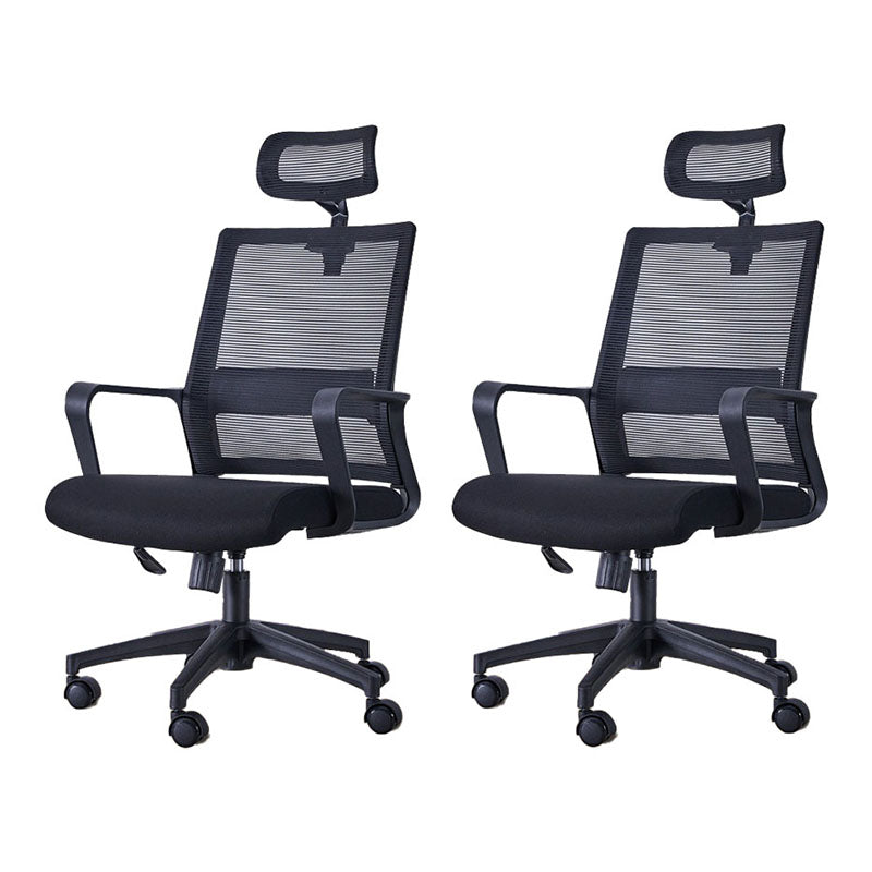 Swivel Fixed Arms Chair Breathable AirGrid Seat and Back Office Chair Textured Black 2 Piece Set Clearhalo 'furn' 'furn_office_chair' 'Furniture' 'Office Chairs' 'Office Furniture' 'office_chair' 5760948
