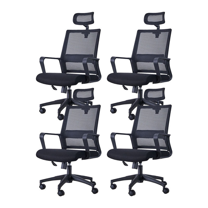 Swivel Fixed Arms Chair Breathable AirGrid Seat and Back Office Chair Textured Black 4 Piece Set Clearhalo 'furn' 'furn_office_chair' 'Furniture' 'Office Chairs' 'Office Furniture' 'office_chair' 5760949