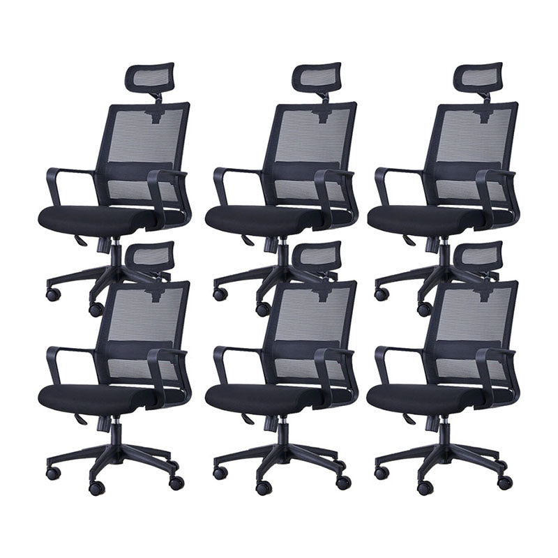 Swivel Fixed Arms Chair Breathable AirGrid Seat and Back Office Chair Textured Black 6 Piece Set Clearhalo 'furn' 'furn_office_chair' 'Furniture' 'Office Chairs' 'Office Furniture' 'office_chair' 5760950