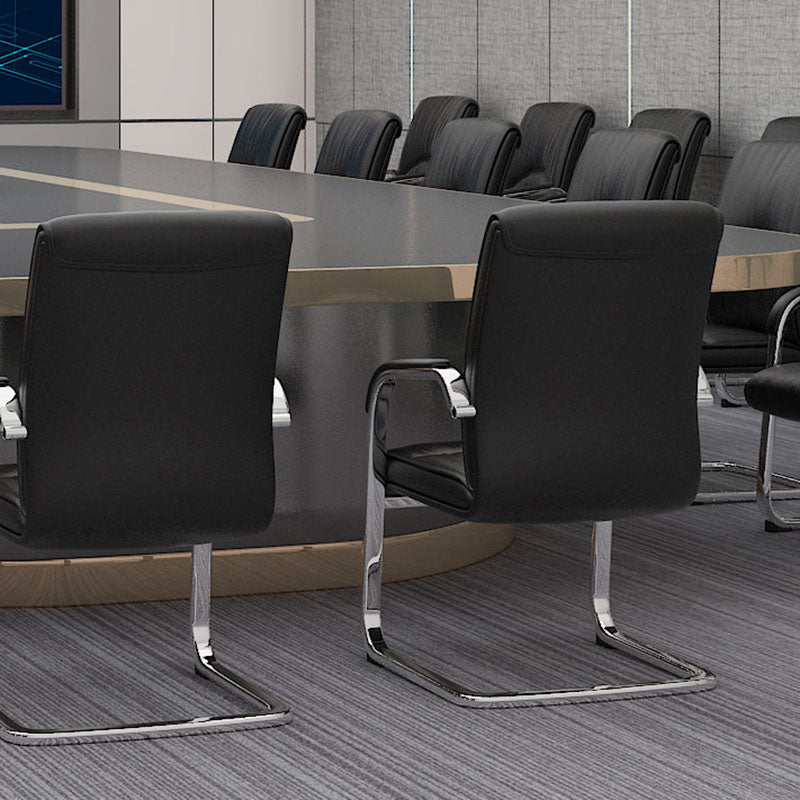 Modern Leather Management Conference Chair No Wheels Conference Chair Clearhalo 'furn' 'furn_office_chair' 'Furniture' 'Office Chairs' 'Office Furniture' 'office_chair' 5761054