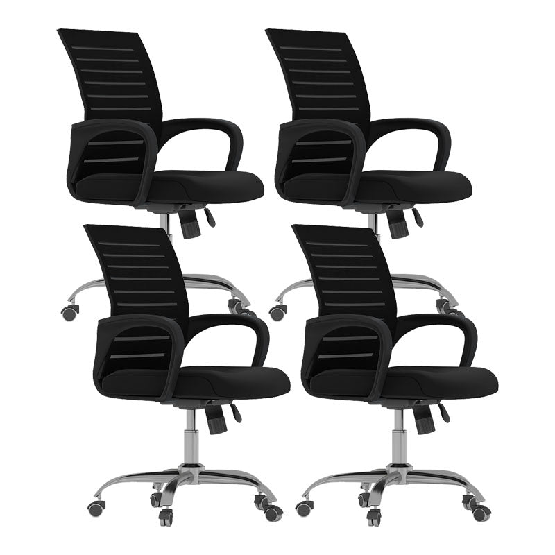 Black Mid Back Office Chair Black Cushion Arm Included Chair Black 4 Piece Set Casters Included Clearhalo 'furn' 'furn_office_chair' 'Furniture' 'Office Chairs' 'Office Furniture' 'office_chair' 5761091