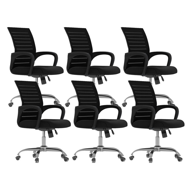 Black Mid Back Office Chair Black Cushion Arm Included Chair Black 6 Piece Set Casters Included Clearhalo 'furn' 'furn_office_chair' 'Furniture' 'Office Chairs' 'Office Furniture' 'office_chair' 5761092