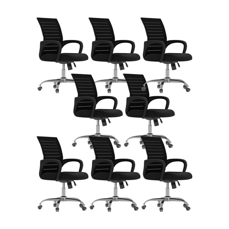 Black Mid Back Office Chair Black Cushion Arm Included Chair Black 8 Piece Set Casters Included Clearhalo 'furn' 'furn_office_chair' 'Furniture' 'Office Chairs' 'Office Furniture' 'office_chair' 5761094