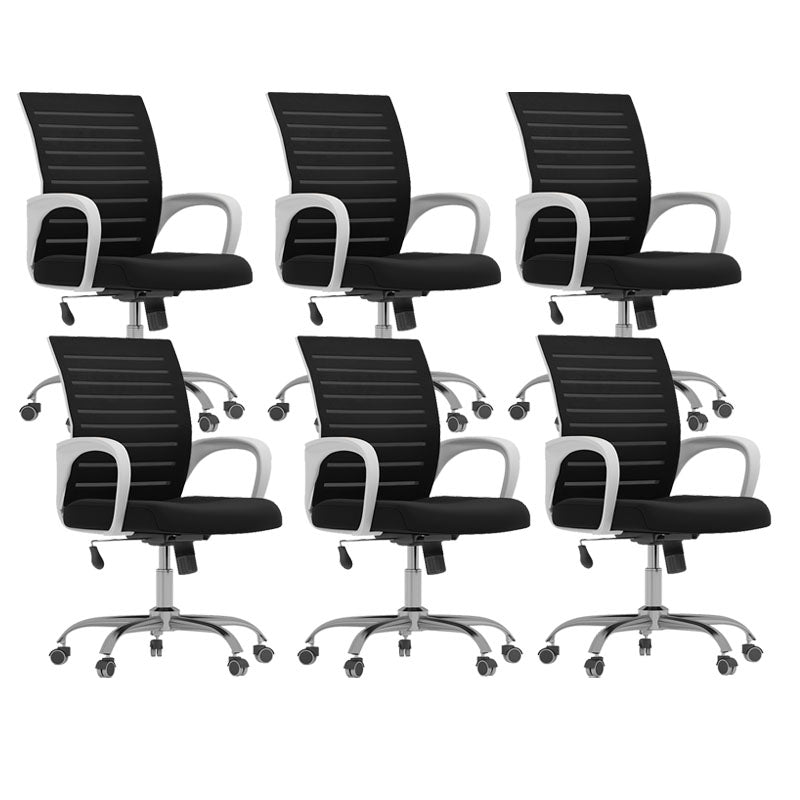 Black Mid Back Office Chair Black Cushion Arm Included Chair White 6 Piece Set Casters Included Clearhalo 'furn' 'furn_office_chair' 'Furniture' 'Office Chairs' 'Office Furniture' 'office_chair' 5761103