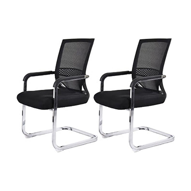 Modern Fixed Arms Office Chair Lumbar Support No Wheels Office Chair Black 2 Piece Set Clearhalo 'furn' 'furn_office_chair' 'Furniture' 'Office Chairs' 'Office Furniture' 'office_chair' 5761159