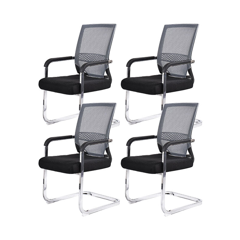 Modern Fixed Arms Office Chair Lumbar Support No Wheels Office Chair Grey 4 Piece Set Clearhalo 'furn' 'furn_office_chair' 'Furniture' 'Office Chairs' 'Office Furniture' 'office_chair' 5761172