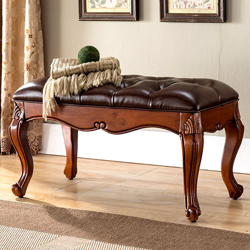 Rectangle 17.7"H Entryway Bench Cushioned Upholstered Seating Bench Brown Clearhalo 'Benches' 'Chairs & Seating' 'furn' 'furn_benches' 'Furniture' 'Living Room Furniture' 5765272
