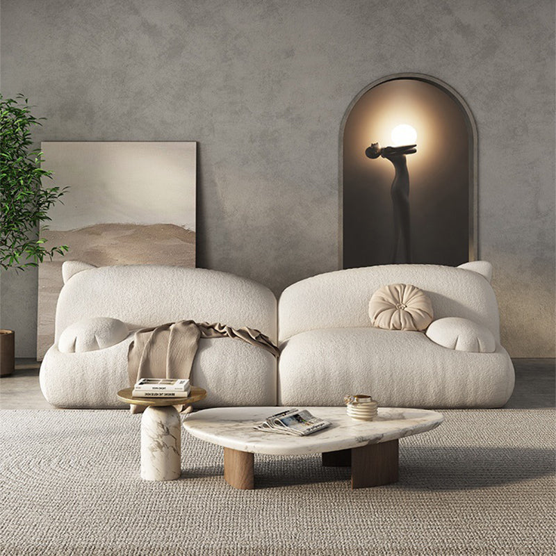 Modernism Cream Cat-Shaped Sofa Pillow Top Arm Wool Sofa - 39.37" D Clearhalo 'furn' 'furn_sofas' 'Furniture' 'Living Room Furniture' 'Sofa' 'sofas' 5765293