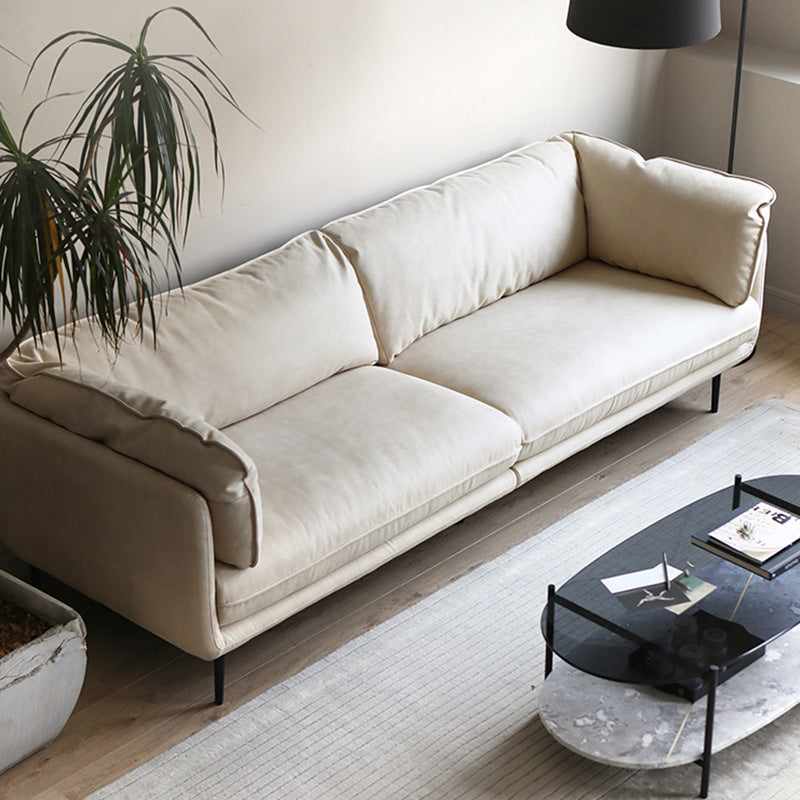 Modern Beige Faux Leather Sofa 38.58" D Tuxedo Arm Cushions Seating