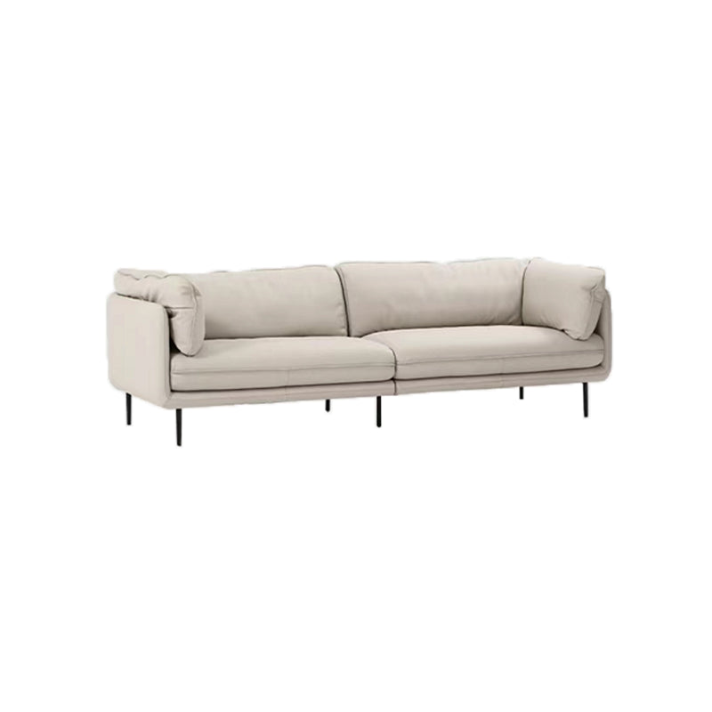 Modern Beige Faux Leather Sofa 38.58" D Tuxedo Arm Cushions Seating