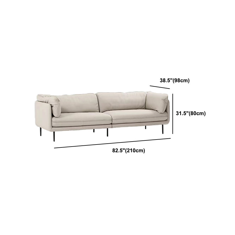 Modern Beige Faux Leather Sofa 38.58" D Tuxedo Arm Cushions Seating