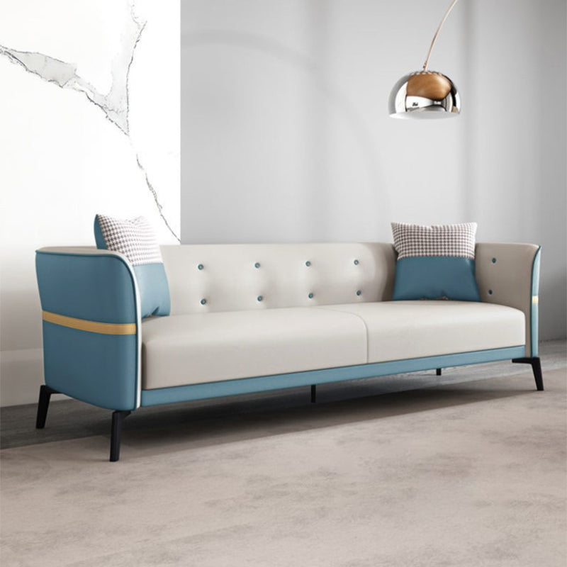 フェイクレザータキシードアームソファ染色抵抗性3シーターソファ房付き