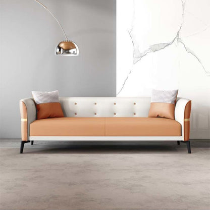 フェイクレザータキシードアームソファ染色抵抗性3シーターソファ房付き