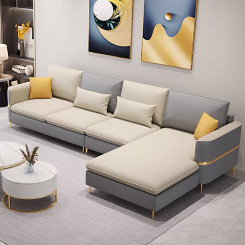 Contemporary 4-Seater Sectional with Square Arms for Living Room Light Gray-White Right Clearhalo 'furn' 'furn_sectionals' 'Furniture' 'Living Room Furniture' 'Sectionals' 5765711