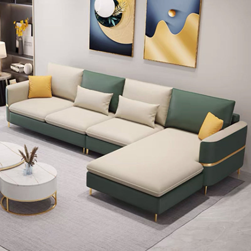Contemporary 4-Seater Sectional with Square Arms for Living Room White Green Right Clearhalo 'furn' 'furn_sectionals' 'Furniture' 'Living Room Furniture' 'Sectionals' 5765712