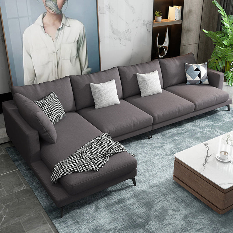 Square 4-Seater Sectional with Pillows Back in Linen Blend L-shape Sectional Dark Gray Left Memory Foam Clearhalo 'furn' 'furn_sectionals' 'Furniture' 'Living Room Furniture' 'Sectionals' 5765798