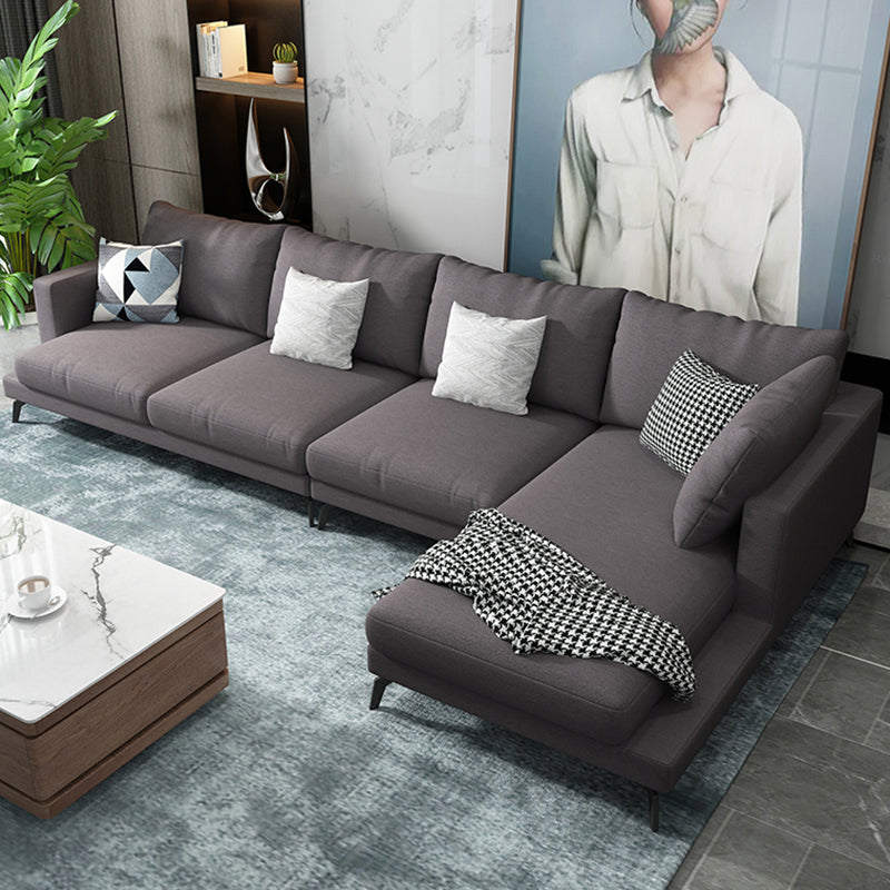 Square 4-Seater Sectional with Pillows Back in Linen Blend L-shape Sectional Dark Gray Right Memory Foam Clearhalo 'furn' 'furn_sectionals' 'Furniture' 'Living Room Furniture' 'Sectionals' 5765799