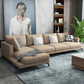 Square 4-Seater Sectional with Pillows Back in Linen Blend L-shape Sectional Khaki Left Clearhalo 'furn' 'furn_sectionals' 'Furniture' 'Living Room Furniture' 'Sectionals' 5765800