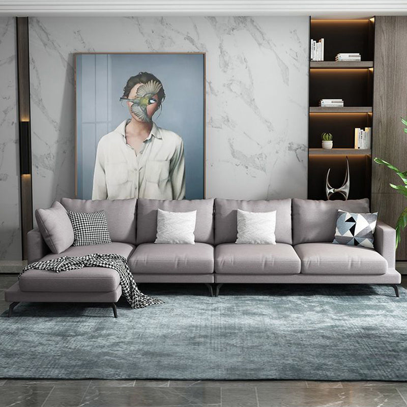 Square 4-Seater Sectional with Pillows Back in Linen Blend L-shape Sectional Grey Left Memory Foam Clearhalo 'furn' 'furn_sectionals' 'Furniture' 'Living Room Furniture' 'Sectionals' 5765801