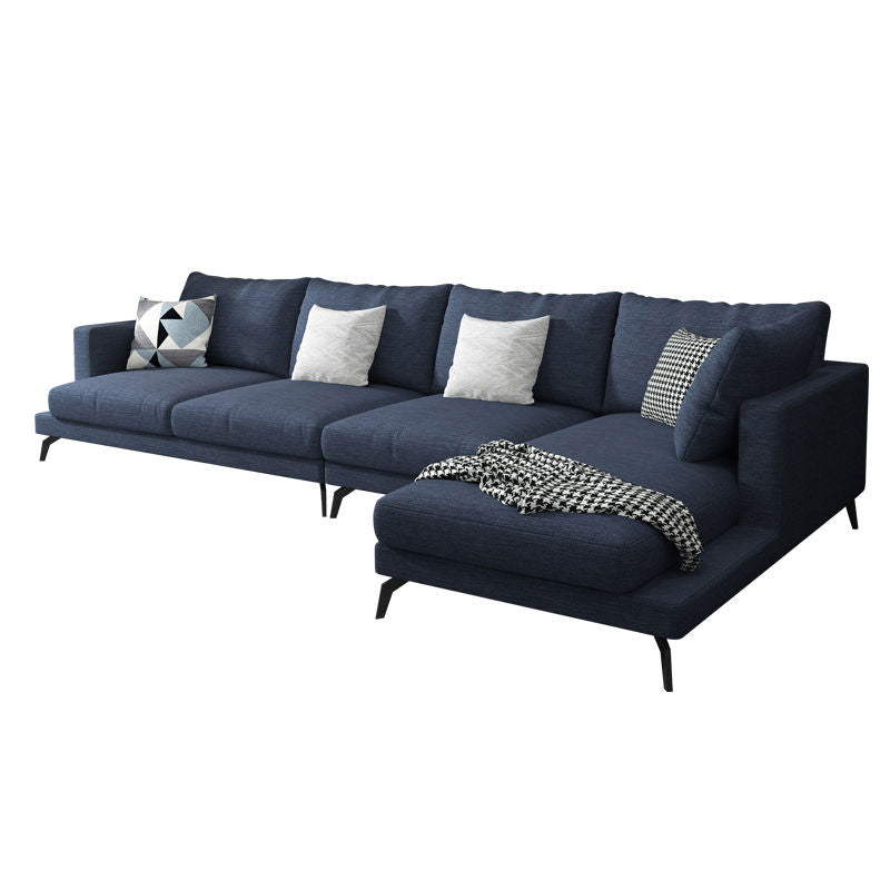 Square 4-Seater Sectional with Pillows Back in Linen Blend L-shape Sectional Clearhalo 'furn' 'furn_sectionals' 'Furniture' 'Living Room Furniture' 'Sectionals' 5765805