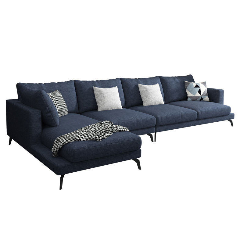 Square 4-Seater Sectional with Pillows Back in Linen Blend L-shape Sectional Clearhalo 'furn' 'furn_sectionals' 'Furniture' 'Living Room Furniture' 'Sectionals' 5765811