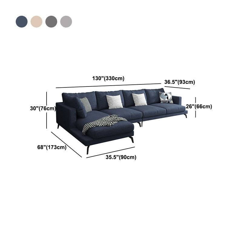 Square 4-Seater Sectional with Pillows Back in Linen Blend L-shape Sectional Clearhalo 'furn' 'furn_sectionals' 'Furniture' 'Living Room Furniture' 'Sectionals' 5765817
