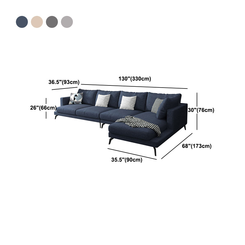 Square 4-Seater Sectional with Pillows Back in Linen Blend L-shape Sectional Clearhalo 'furn' 'furn_sectionals' 'Furniture' 'Living Room Furniture' 'Sectionals' 5765818