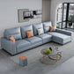 Faux Leather Sectional with 4 Pillows Back and Square Arms for Living Room