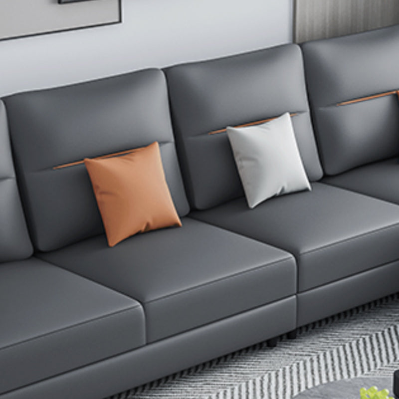 Faux Leather Sectional with 4 Pillows Back and Square Arms for Living Room