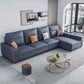 Faux Leather Sectional with 4 Pillows Back and Square Arms for Living Room