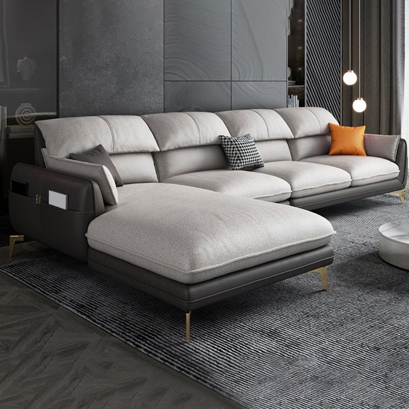 Contemporary 4-Seater with Storage and Pillow Back for Living Room Coffee-White Left Latex Clearhalo 'furn' 'furn_sectionals' 'Furniture' 'Living Room Furniture' 'Sectionals' 5765917