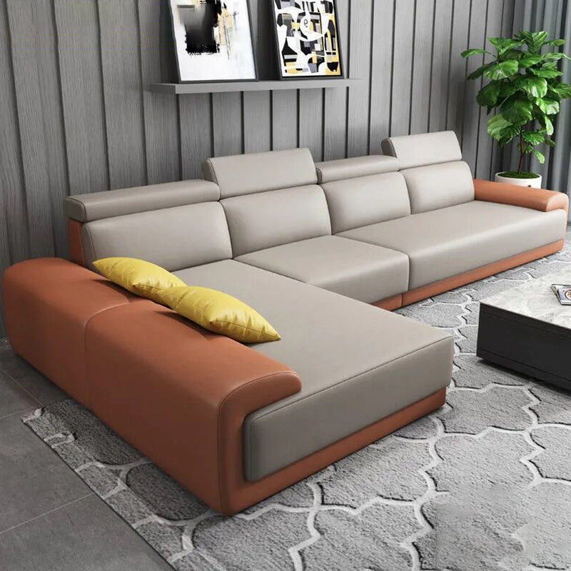 Modern Sectional with Adjustable Head Pillow and Pillow Top Arm Orange White Clearhalo 'furn' 'furn_sectionals' 'Furniture' 'Living Room Furniture' 'Sectionals' 5765974