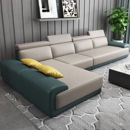 Modern Sectional with Adjustable Head Pillow and Pillow Top Arm Green-White Clearhalo 'furn' 'furn_sectionals' 'Furniture' 'Living Room Furniture' 'Sectionals' 5765982