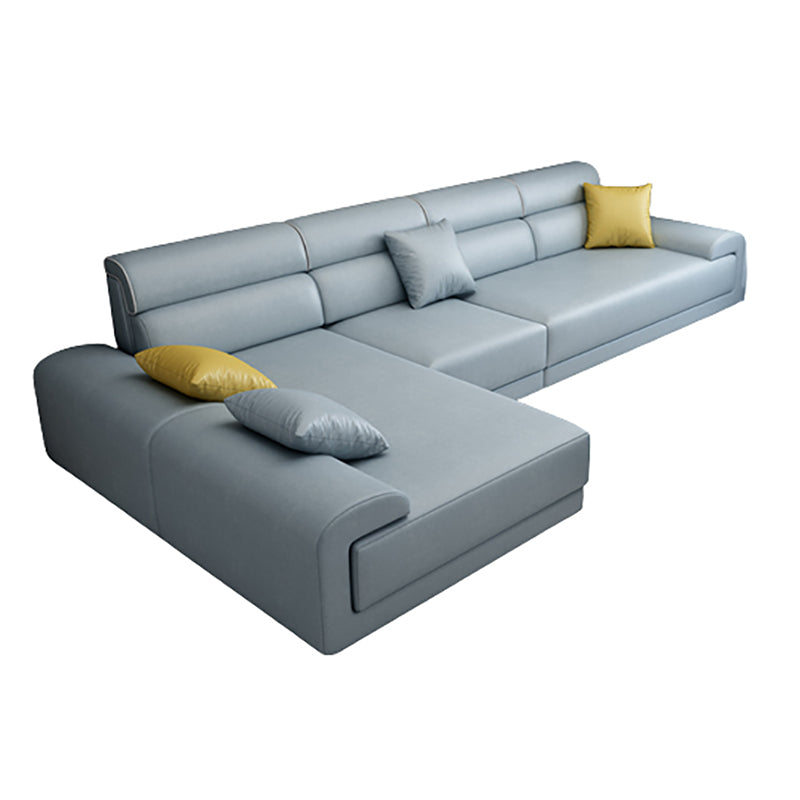 Faux Leather 4-Seater Sectional with Adjustable Head Pillow for Living Room