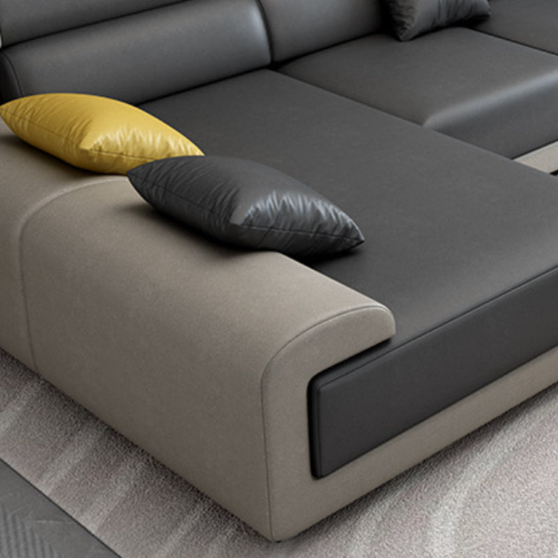 Faux Leather 4-Seater Sectional with Adjustable Head Pillow for Living Room