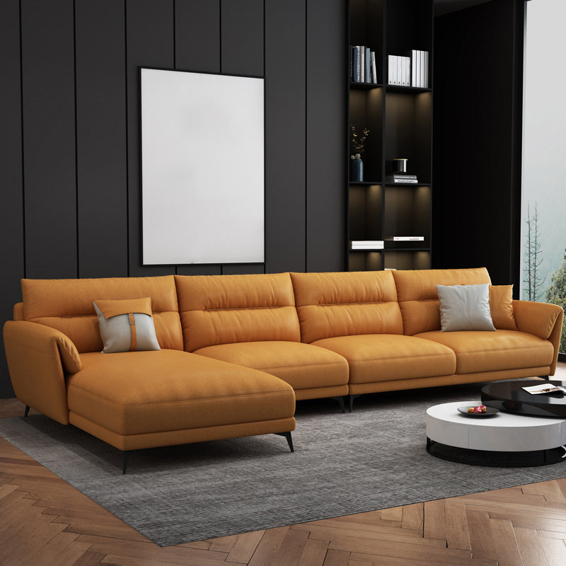 Contemporary 4-Seater Sectional with Pillow Top Arms in Faux Leather Yellow Left Clearhalo 'furn' 'furn_sectionals' 'Furniture' 'Living Room Furniture' 'Sectionals' 5765996