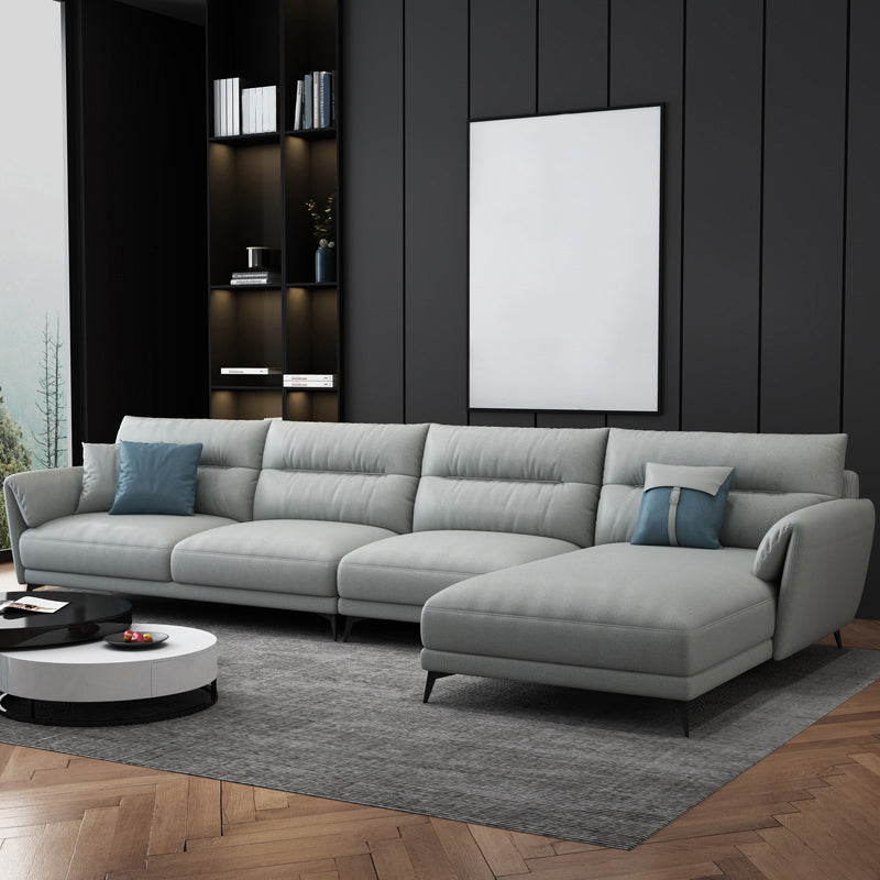 Contemporary 4-Seater Sectional with Pillow Top Arms in Faux Leather Light Gray Right Clearhalo 'furn' 'furn_sectionals' 'Furniture' 'Living Room Furniture' 'Sectionals' 5765997