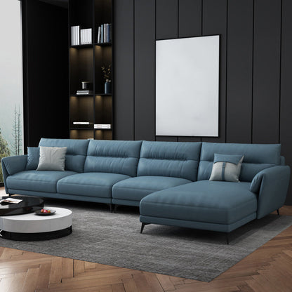 Contemporary 4-Seater Sectional with Pillow Top Arms in Faux Leather Dark Blue Right Clearhalo 'furn' 'furn_sectionals' 'Furniture' 'Living Room Furniture' 'Sectionals' 5765998