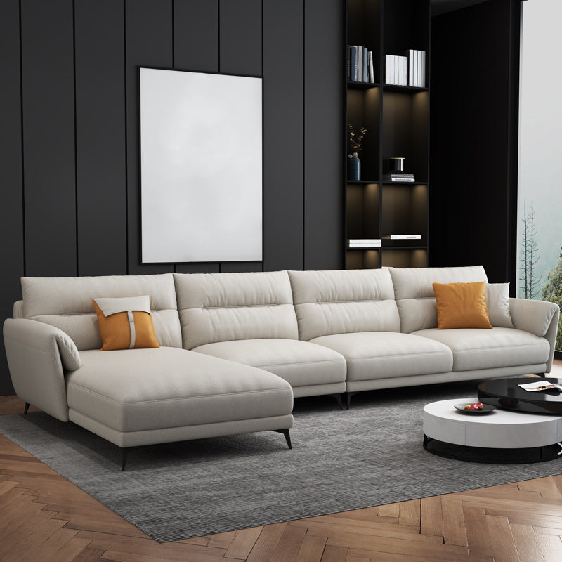 Contemporary 4-Seater Sectional with Pillow Top Arms in Faux Leather Off-White Left Clearhalo 'furn' 'furn_sectionals' 'Furniture' 'Living Room Furniture' 'Sectionals' 5765999