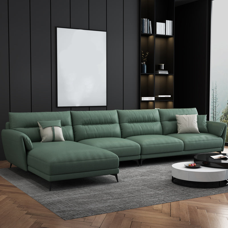 Contemporary 4-Seater Sectional with Pillow Top Arms in Faux Leather Light Green Left Clearhalo 'furn' 'furn_sectionals' 'Furniture' 'Living Room Furniture' 'Sectionals' 5766001