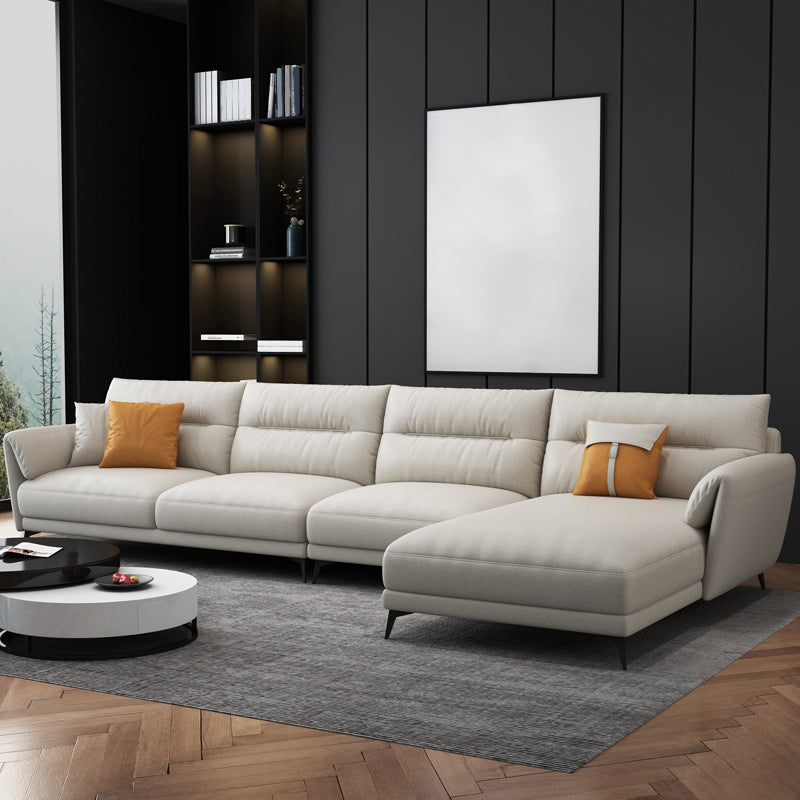 Contemporary 4-Seater Sectional with Pillow Top Arms in Faux Leather Off-White Right Clearhalo 'furn' 'furn_sectionals' 'Furniture' 'Living Room Furniture' 'Sectionals' 5766010