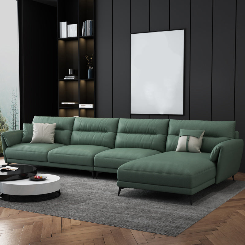 Contemporary 4-Seater Sectional with Pillow Top Arms in Faux Leather Light Green Right Clearhalo 'furn' 'furn_sectionals' 'Furniture' 'Living Room Furniture' 'Sectionals' 5766012