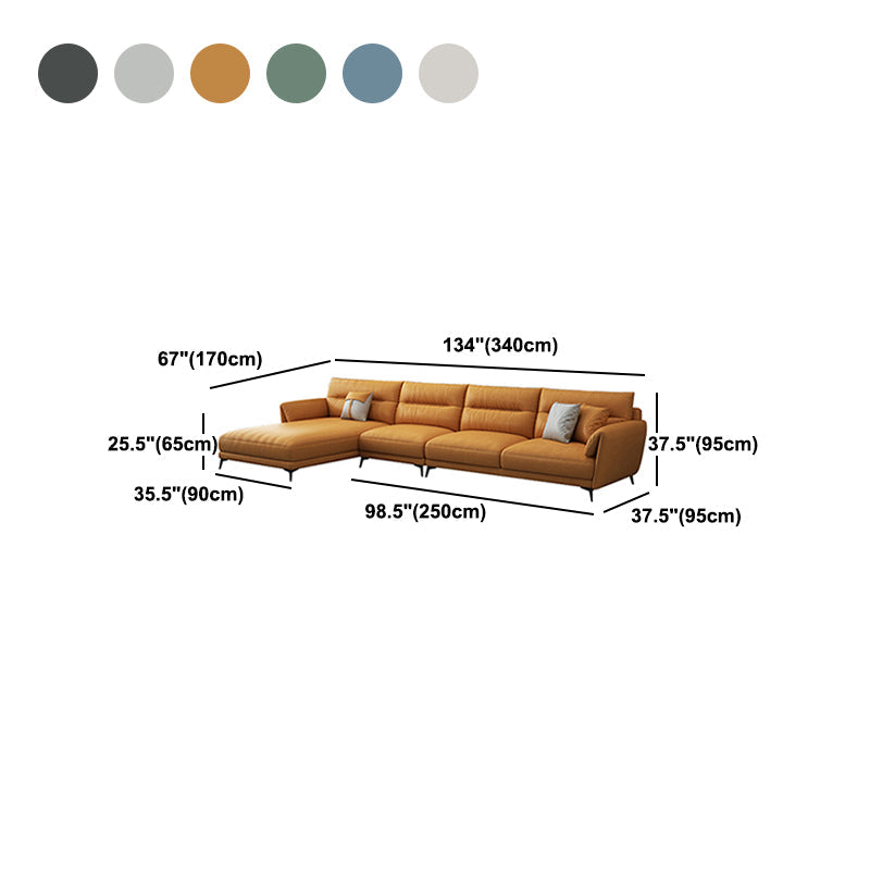 Contemporary 4-Seater Sectional with Pillow Top Arms in Faux Leather Clearhalo 'furn' 'furn_sectionals' 'Furniture' 'Living Room Furniture' 'Sectionals' 5766013
