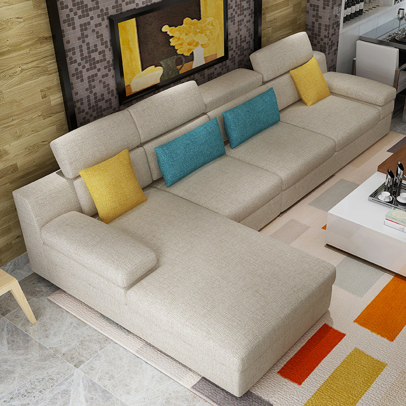 Modern Linen Blend Sectional with Pillow Top Arm for 4 People