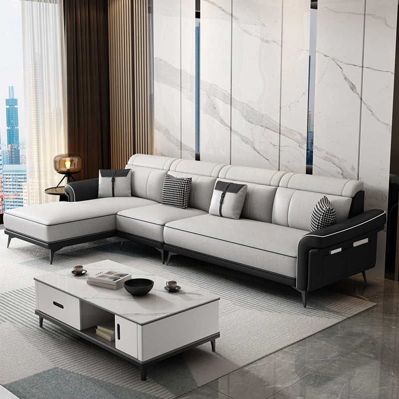 Faux Leather 4-Seater Sectional with Flared Arms and Storage for Living Room Black White Left Clearhalo 'furn' 'furn_sectionals' 'Furniture' 'Living Room Furniture' 'Sectionals' 5766091