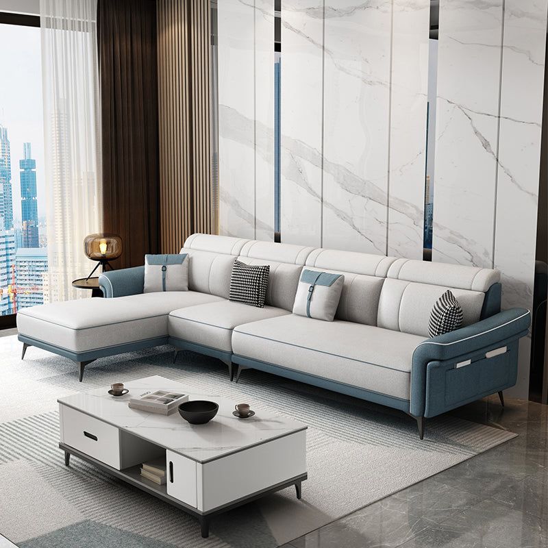 Faux Leather 4-Seater Sectional with Flared Arms and Storage for Living Room Light Blue-White Left Clearhalo 'furn' 'furn_sectionals' 'Furniture' 'Living Room Furniture' 'Sectionals' 5766092